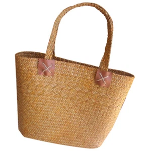 Handcraft Sea Grass Natural Pastoral Style Handheld Basket Beach Straw Bag - Picture 1 of 12
