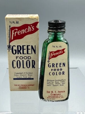 Vintage FRENCH's GREEN FOOD COLOR BOTTLE Box Advertising Not Spice Tin Mustard - Image 1 of 4