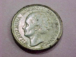 1943 P Niederlande 25 Cent Wilhelmina .640 Silber - Bild 1 von 2