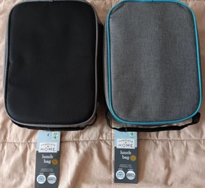 Insulated Lunch Bag Tote Lot Black Blue Gray Zipper Handle Reusable Work School - Picture 1 of 12