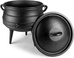 Bruntmor Pre-Seasoned Cast Iron Cauldron - 6 Quart African Potjie Pot with Lid - - Picture 1 of 12