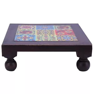 Wooden Chowki, Tiles Fitted Bajot, Pooja Chowki, Baby Sitter Stool, Home Decor - Picture 1 of 4