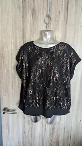 Oasis Top Black Gold Floral Lace Sleeveless Cropped Size L 14-16 RRP £35 Nee - Picture 1 of 6