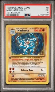 1999 POKEMON GAME ORIGINAL BASE SET - WOTC #8 MACHAMP 1ST EDITION HOLO PSA 5 - Picture 1 of 2