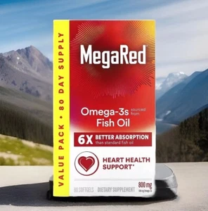 500mg MegaRed Advanced Heart Omega-3 Fish & Krill Oil, 80 Softgels – Exp 7/2026 - Picture 1 of 6
