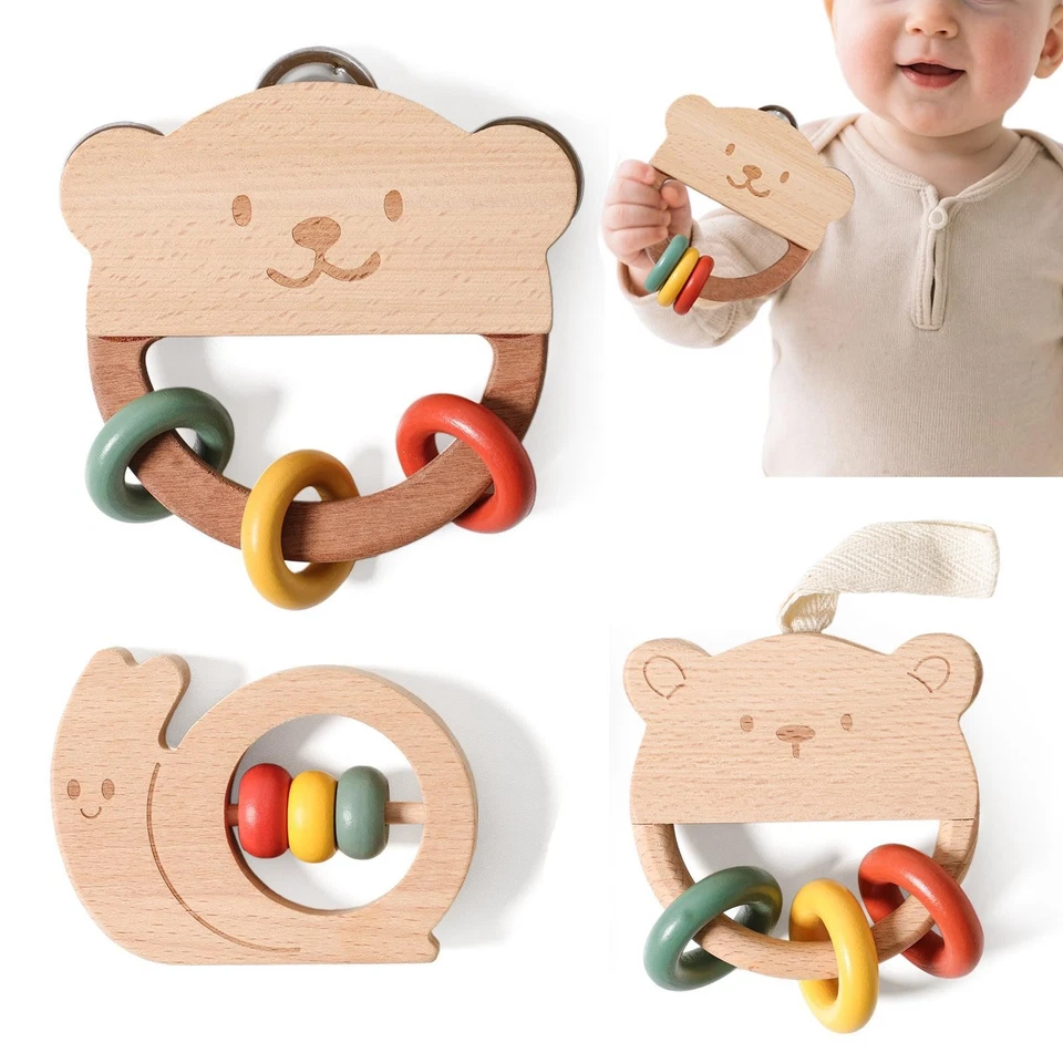 Wooden Rattle Set Birthday Gifts Early Education for Preschool Newborns Kids - Image 1 of 4
