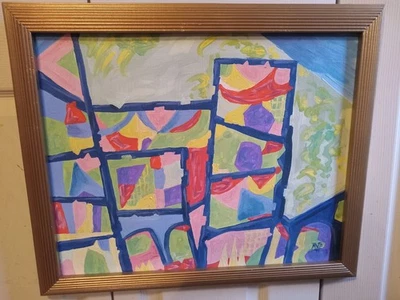 Pintura abstracta modernista expresionista vintage al óleo sobre tabla firmada AVZ 1971 Foto 1 de 4