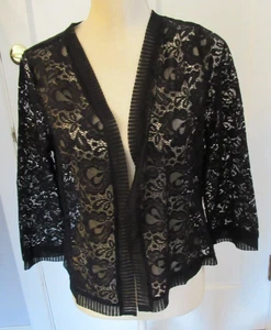 Chaqueta BENANCY Cárdigan de Encaje Negro Manga 3/4 Frente Abierto Talla S - Imagen 1 de 3