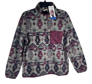 Weatherproof Vintage Fleece Jacket Women Large Aztec Print Pullover Burgundy NEW - Picture 1 of 9