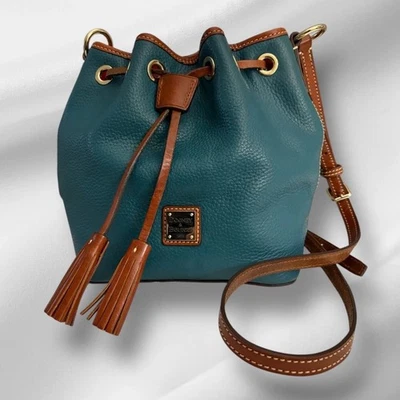 Dooney & Bourke Pebble Grain Leather Cross Body Drawstring Bucket Teal Green - Image 1 of 4