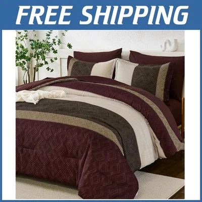 Juego de edredón de otoño rojo oscuro - 7 piezas cama queen en una bolsa Foto 1 de 4