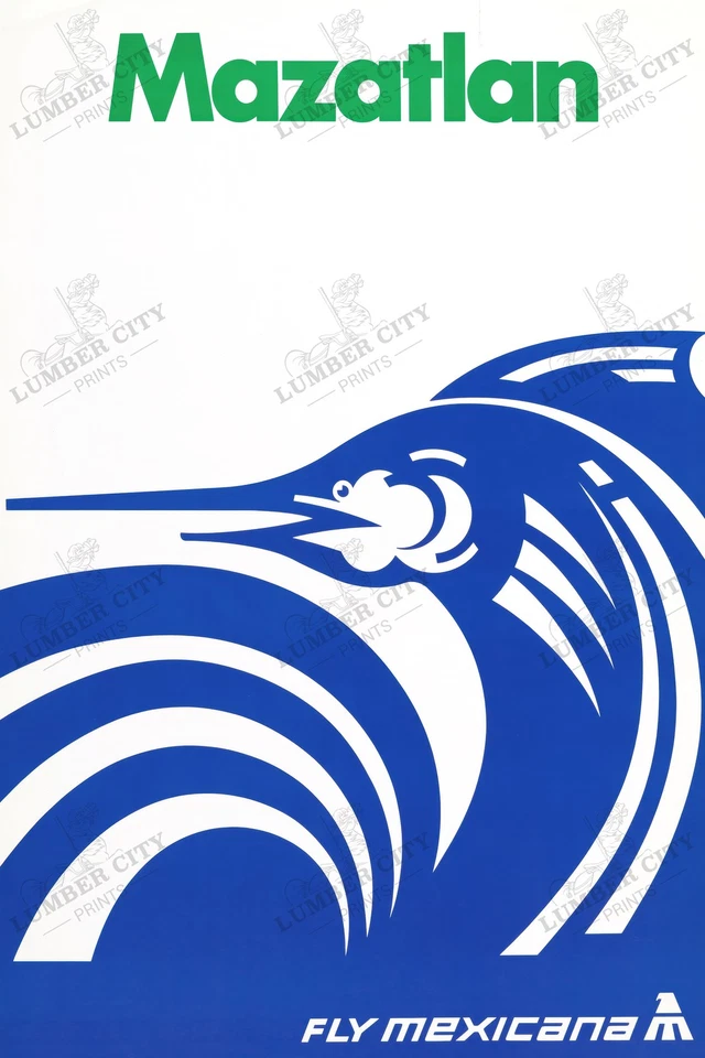 Pôster de viagem Mazatlan México Mexicana Airlines impressão arte parede retrô - Imagem 1 de 4