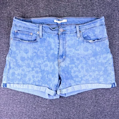 Pantalones Cortos Levis Para Mujer 33 Azul Estampado Floral Largo Medio Denim Bermudas Puños Ajuste 35x4 Foto 1 de 4