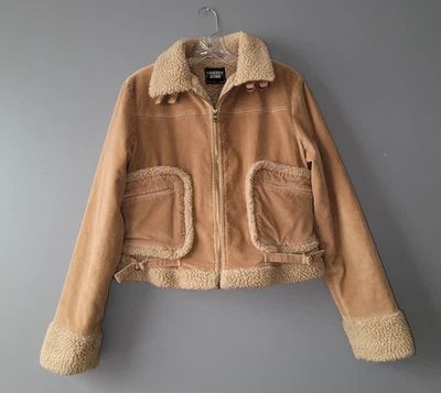 Guess Women's Tan Sherpa Jacket Faux fur lined Zipper Front Size Medium - Image 1 of 4