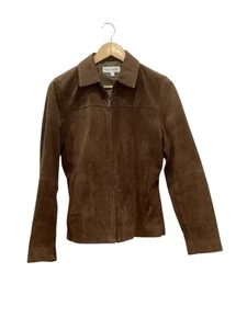 VTG Boston harbour suede jacket Women’s L ( S-M) Chocolate Brown Zip Lined READ - Picture 1 of 8