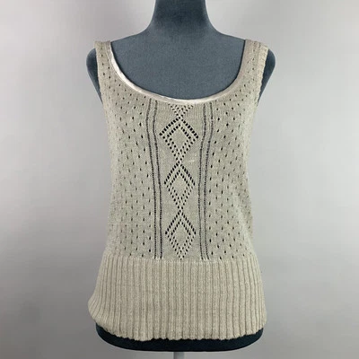 Top vintage años 90 Liz Claiborne para mujer pequeño beige sin mangas de lino mezcla Ramie Foto 1 de 4