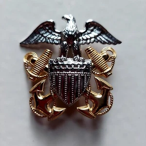 US NAVY Hat Badge 14/20 Gold Fill 10k GF Eagle Shield Anchor Pin + Free Gift Bag - Picture 1 of 5