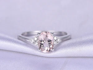 0.7Ct Lab-Created Morganite Engagement Ring Solitaire REAL 9ct SOLID White Gold - Picture 1 of 7