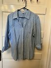 Women's IZOD Shirt Sz 1X Button Up Blouse Long Sleeve Blue Check Gingham Cotton