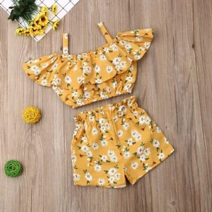 Toddler Infant Baby Girls Off Shoulder Tops Shorts Pants Floral Clothes Outfits - Picture 1 of 10