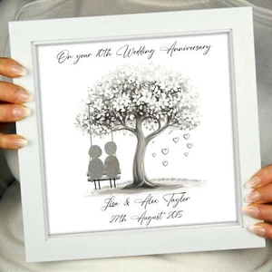 Personalised Pebble Art 10th Wedding Anniversary Gift Keepsake 10 Years Swing - Picture 1 of 10