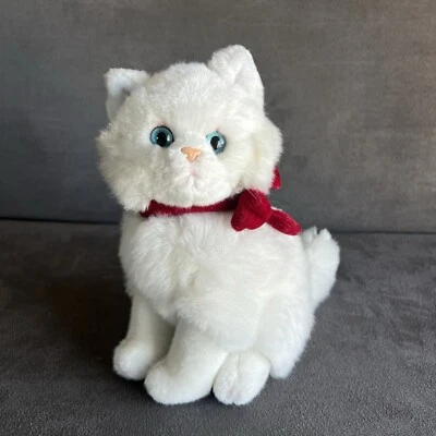 RARE Russ Berrie "Whisper" White Cat w/Red Bow 9" Beanbag Stuffed Plush  - Image 1 of 4