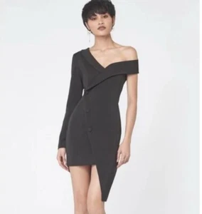 Lavish Alice Black Tuxedo Party Dress Asymmetrical Hem One Long Sleeve Size 10 - Imagen 1 de 15