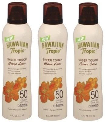 3 ORIGINAL HAWAIANO TROPICAL TRANSPARENTE TACTO PROTECTOR SOLAR SPRAY SPF 50 ENVÍO GRATUITO EE. UU. Foto 1 de 3
