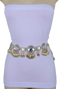 Women Prom Party Fashion Belt Gold Metal Sun Flower Charm Hip High Waist Fit S M - Picture 1 of 12