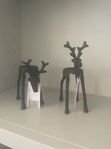 Set 2 Christmas Reindeer LED Tea Light Candle Holder 6 Inch Metal - Picture 1 of 9