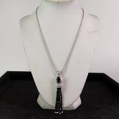 Collar de plata de ley 925 negro turmalina chamma corte ovalado cuentas Art Deco Foto 1 de 4