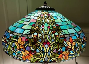 Lampadario a sospensione vintage 22,5" paralume in vetro colorato stile Tiffany 3 luci vite usato in ottime condizioni! - Foto 1 di 11