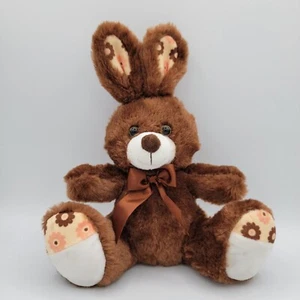 Hug & Luv Brown Bunny Rabbit 11" Plush Flower Feet Ears Bow Stuffed Animal - Picture 1 of 6