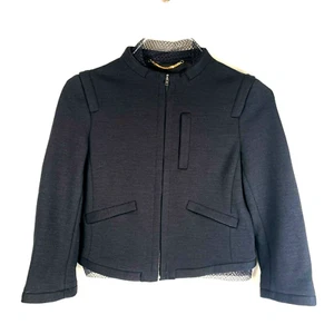 Moschino Women's Suit Jacket Italian Vintage 90's Size 6 Black Crop Lace Office - Picture 1 of 8