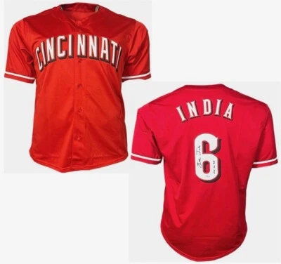 Jonathan India Signed 2021 NL ROY Insc Custom Cincinnati Red Baseball Jersey PSA - Image 1 of 4