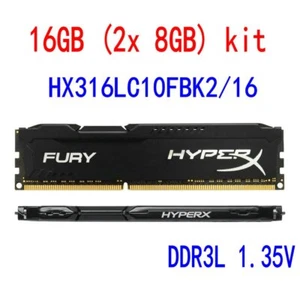 Kingston HyperX FURY 16GB kit 2x 8GB HX316LC10FBK2/16 DDR3L 1600MHz 1.35V Memory - Picture 1 of 6