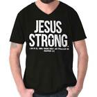 Jesus Strong Bible Verse Christian Faith V-Neck T Shirts Tees for Men Women