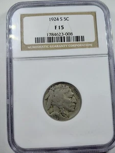 1924-S 5c BUFFALO NICKEL NGC F15 * Better Date * - Picture 1 of 4