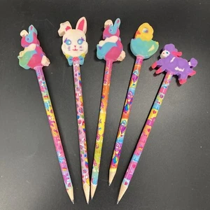 Vintage Lisa Frank Easter Pencils With Large Erasers — 5 Pencils / 5 Erasers - Picture 1 of 7