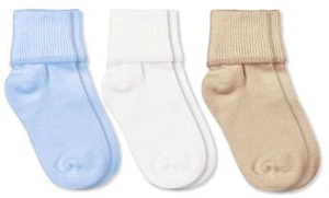 3 Pair Pack Girls Seamless Cotton Turn Cuff Socks for Toddlers and Kids - Picture 1 of 5