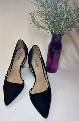Old Navy Black Faux Suede Slip On Heels Size 8 Shoes - Image 1 of 4