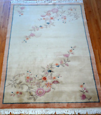 FINE CHINESE IVORY FLORAL HAND KNOTTED WOOL VINTAGE ORIENTAL RUG 6' x 9'