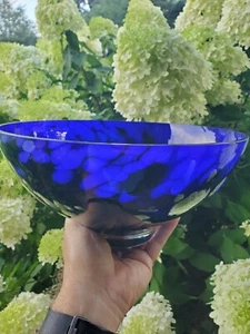 Vtg Hand Blown 11" Cobalt Blue Salad/Serving Bowl,Multiple Shades Murano Style - Picture 1 of 8