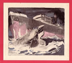 Sous-marin Allemand coulé par un cargo gravure années 20 p Fouqueray /B2GMA32 - Imagen 1 de 1