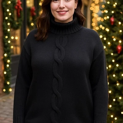 Suéter Stitches In Time Negro Tejido con Cable Cuello Simulado - Para Mujer 2X Gótico Caprichoso Foto 1 de 4