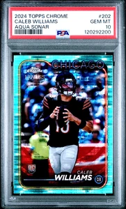 2024 Topps Chrome Caleb Williams Aqua Sonar Refractor 102/199 RC 202 PSA 10 Gem - Picture 1 of 2