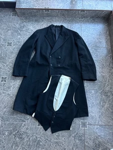 Vintage Victorian /Edwardian 1920s 1940s rare Black Frock Coat & Vest - Picture 1 of 13