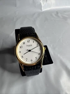 New Caravelle Bulova Ladies Watch 42A51 Gold Tone Black Leather Band 30mm - Picture 1 of 7