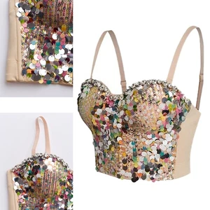 Womens Tops Sequins Bra Raves Camisole Elegant Sling Glittery Corset Summer - Picture 1 of 20