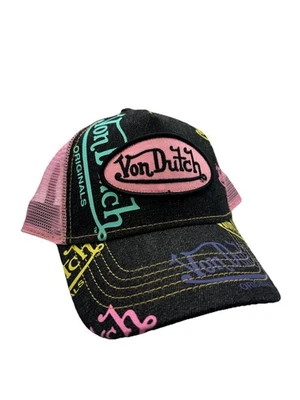 Sombrero de Camionero Von Dutch Originals Negro Denim Rosa Nuevo Adulto EE. UU. Foto 1 de 4
